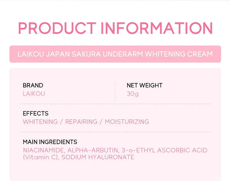Laikou Sakura Underarm Cream Knee Buttocks Dark Skin  Improve Melanin Pigmentation Korean Skin Care Product 30g