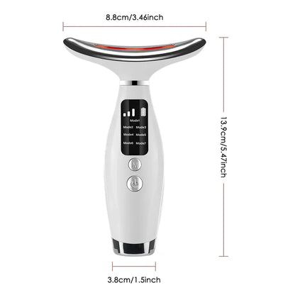 Portable 7 Colors LED Light Therapy Face Neck Massager 3 Gears Adjustable Gentle Vibration Anti Wrinkle Skin Tightening Lifting