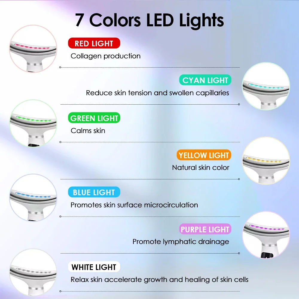 7 Colors LED Lights Face Neck Beauty Device Vibration Massage Improve Neck Lines Home Use Face Lifting Machine 7 Modes 3 Levels